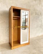 Almari Pakaian Lemari Baju Model Minimalis 2 Pintu Sliding Plus Cermin Finishing Natural Kombinasi Duco Putih - Image 3