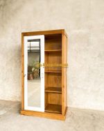 Almari Pakaian Lemari Baju Model Minimalis 2 Pintu Sliding Plus Cermin Finishing Natural Kombinasi Duco Putih - Image 2