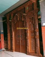 Gebyok Ukiran Pintu Wayangan Ukuran Tinggi 270 x  Lebar 280 Isi Panel Atas Kaligrafi - Image 5