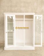 Lemari Pakaian Almari Baju Model Minimalis 3 Pintu Full Kaca Finishing Duco Putih - Image 2