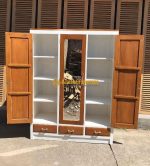 Lemari Pakaian Almari Baju Model Minimalis 3 Pintu Plus Cermin Finishing Duco Putih Kombinasi Natural - Image 3
