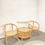 Set Kursi Meja Teras Kayu Jati Kombinasi Rotan Minimalis