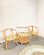 Set Kursi Meja Teras Kayu Jati Kombinasi Rotan Minimalis
