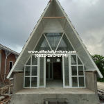 Jual rumah kayu model segitiga full dari kayu jati