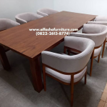 Jual set meja makan minimalis modern top table kayu jati perhutani