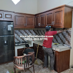 jual kitchenset minimalis dari kayu jati perhutani