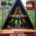 Rumah Glamping Segitiga Minimalis Modern Kayu Jati 5x7 Meter