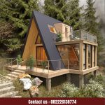 Jual rumah segitiga minimalis kayu jati model roftop