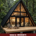 Rumah Glamping Kayu | Rumah Kayu Segitiga Minimalis Modern