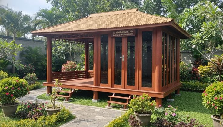 54187030d0f5908436d2045d89b180c0 Gazebo Kayu Jati Minimalis Modern Dinding Kaca - Image 1