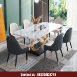 Jual Meja Makan Marmer Modern 6 Kursi Stainless Gold