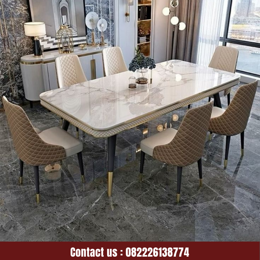 Abu Abu Inspirasi Desain Moderen Furniture Instagram Post (38) Meja Makan Marmer Minimalis 6 Kursi Desain Luxury Modern - Image 1