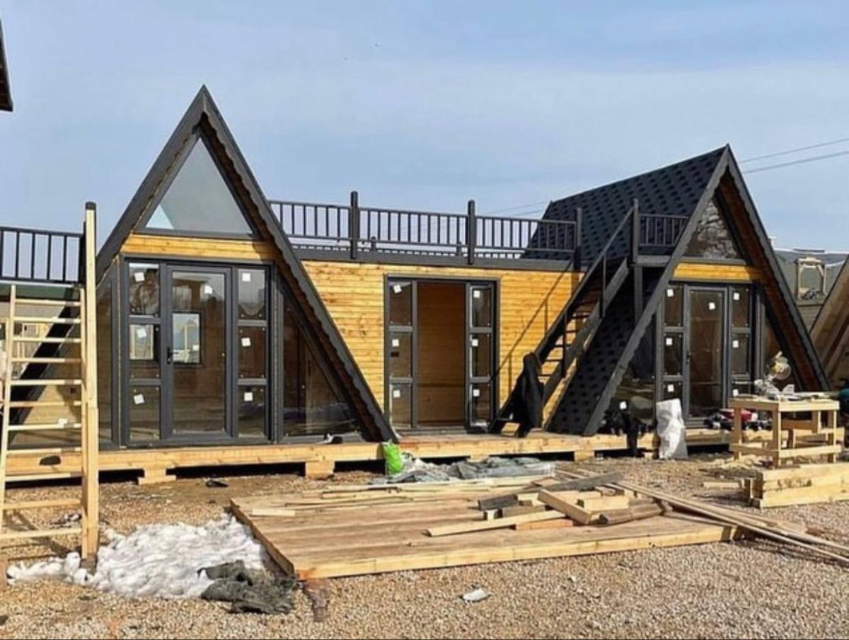 rumah kayu segitiga Jual Rumah Kayu Segitiga untuk Investasi Glamping Modern - Image 1