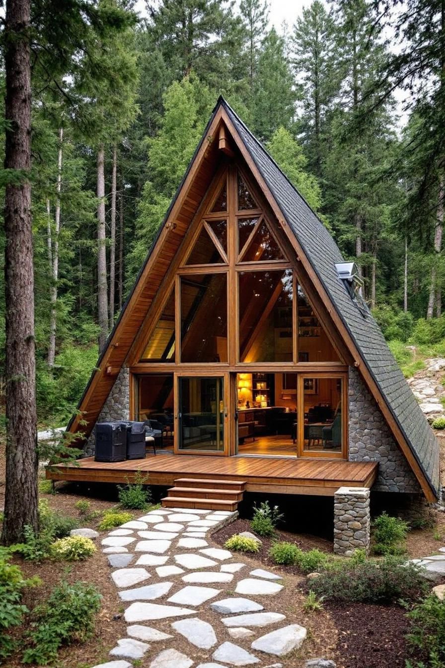 rumah segitiga kayu Rumah Segitiga Kayu A-Frame Estetik Untuk Villa & Glamping - Image 1